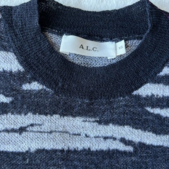 A.L.C 100% wool black and white sweater, women's XS, striped, thin knit - Picture 3 of 4